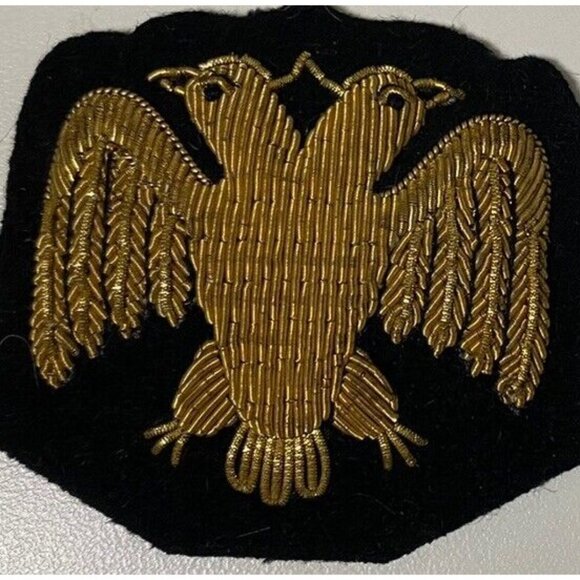 Vtg Masonic Scottish Rite Double Eagle Patch Gold on Black - Picture 2 of 4